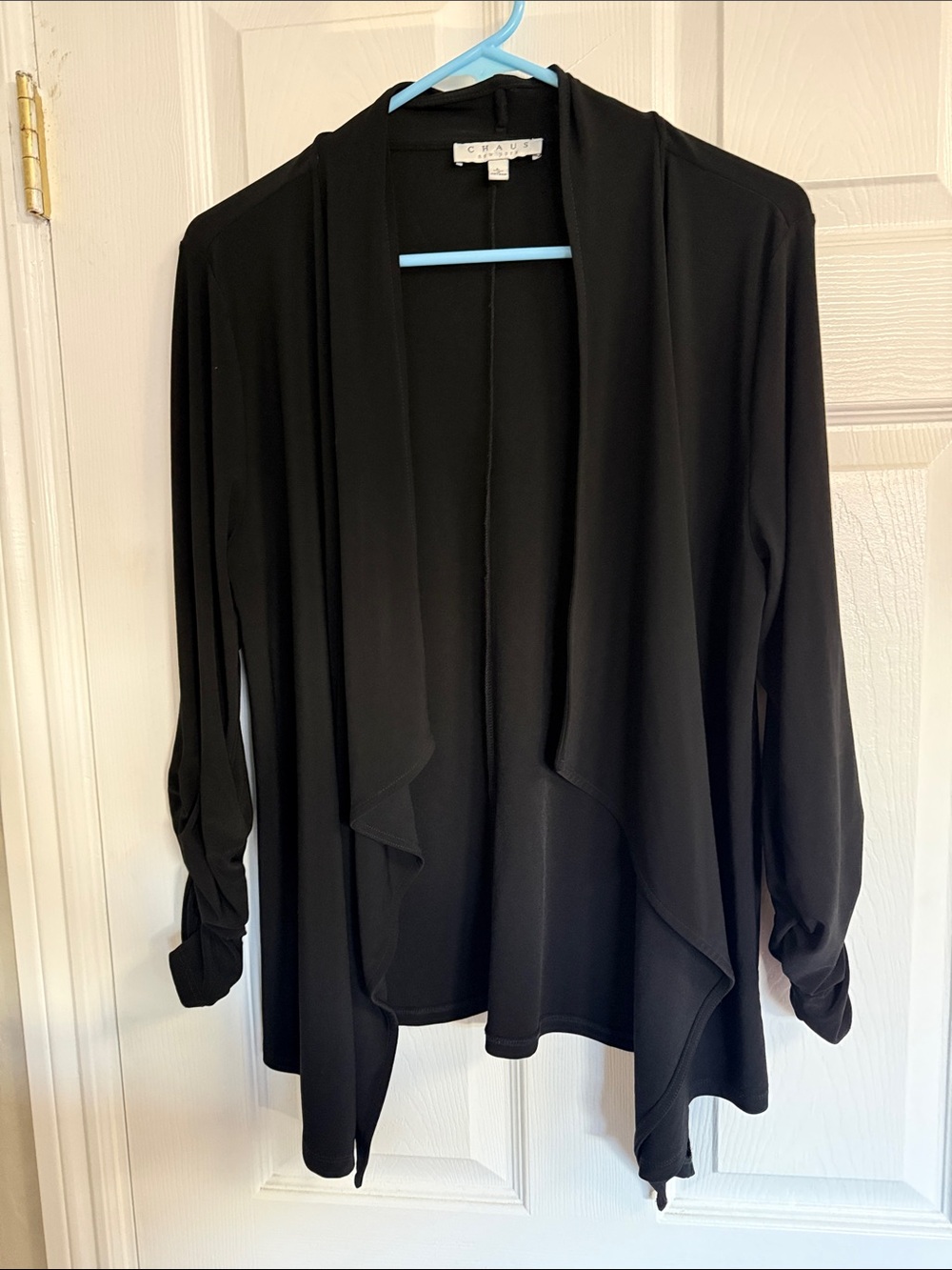 Chaus Size Large Black Open-Front Draped Cardigan